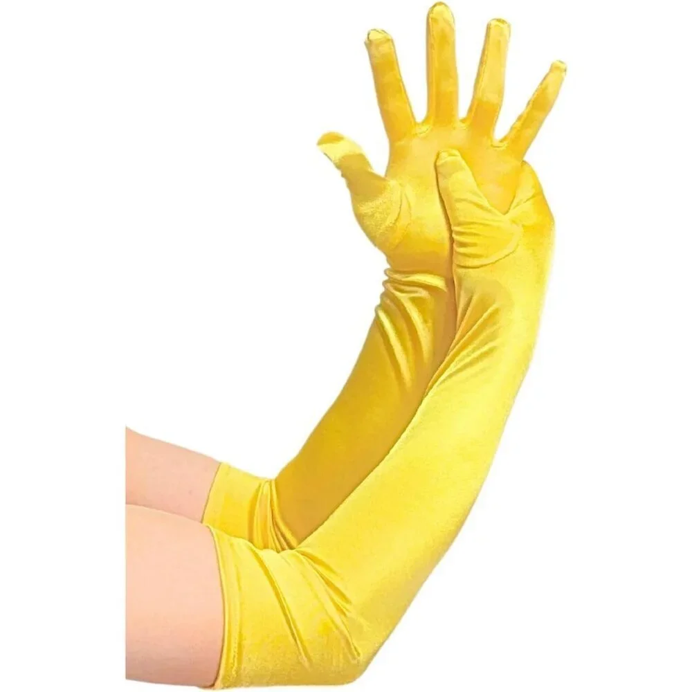 Women's Elbow Length Yellow Long Satin Gloves Costume Princess Party Accessories